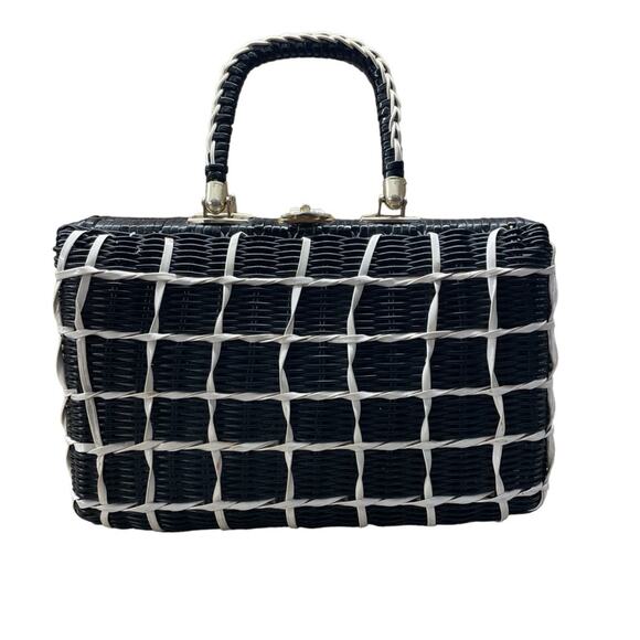 Vintage 70s Lacquer Straw Rattan Handbag Satchel British Colony Hong Kong - Picture 1 of 11